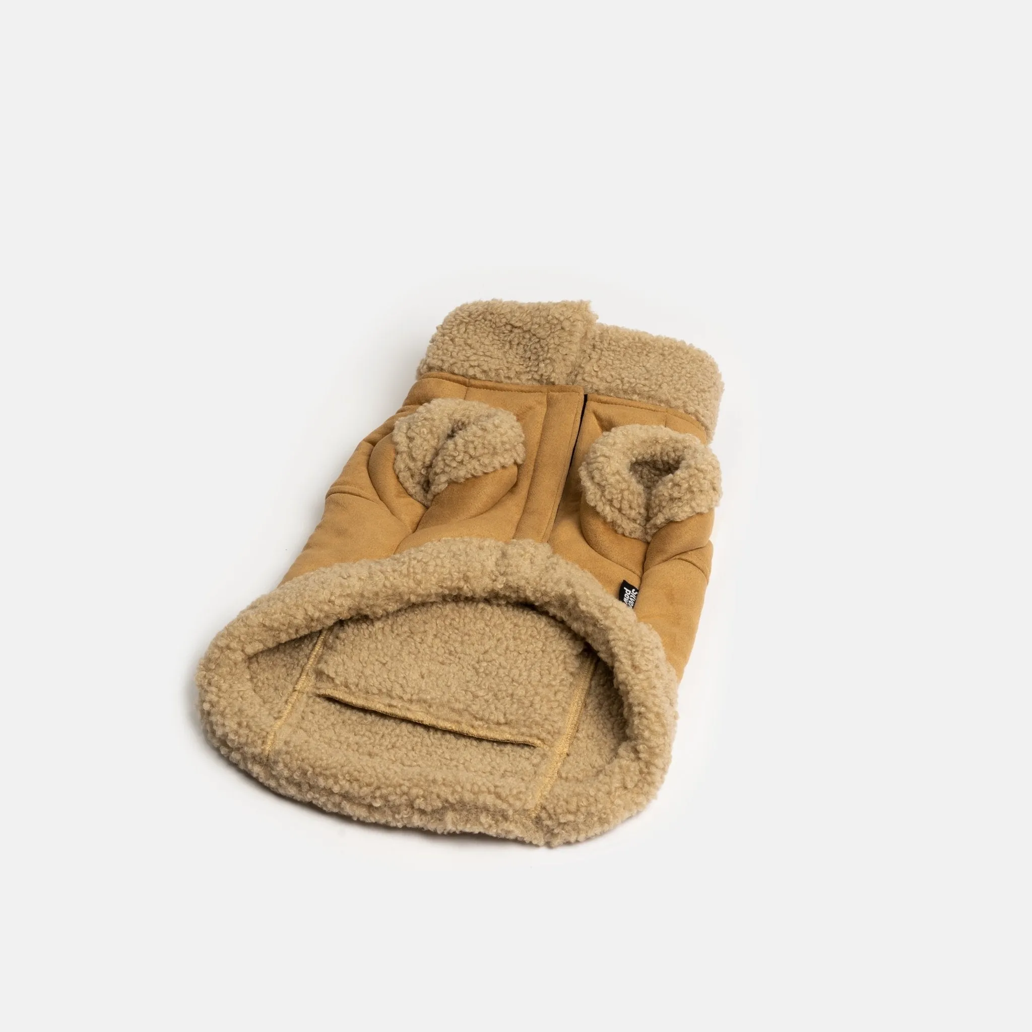 👜 Millie Dog Jacket – Vegan Suede with Sherpa Trim & Poop Bag Dispenser