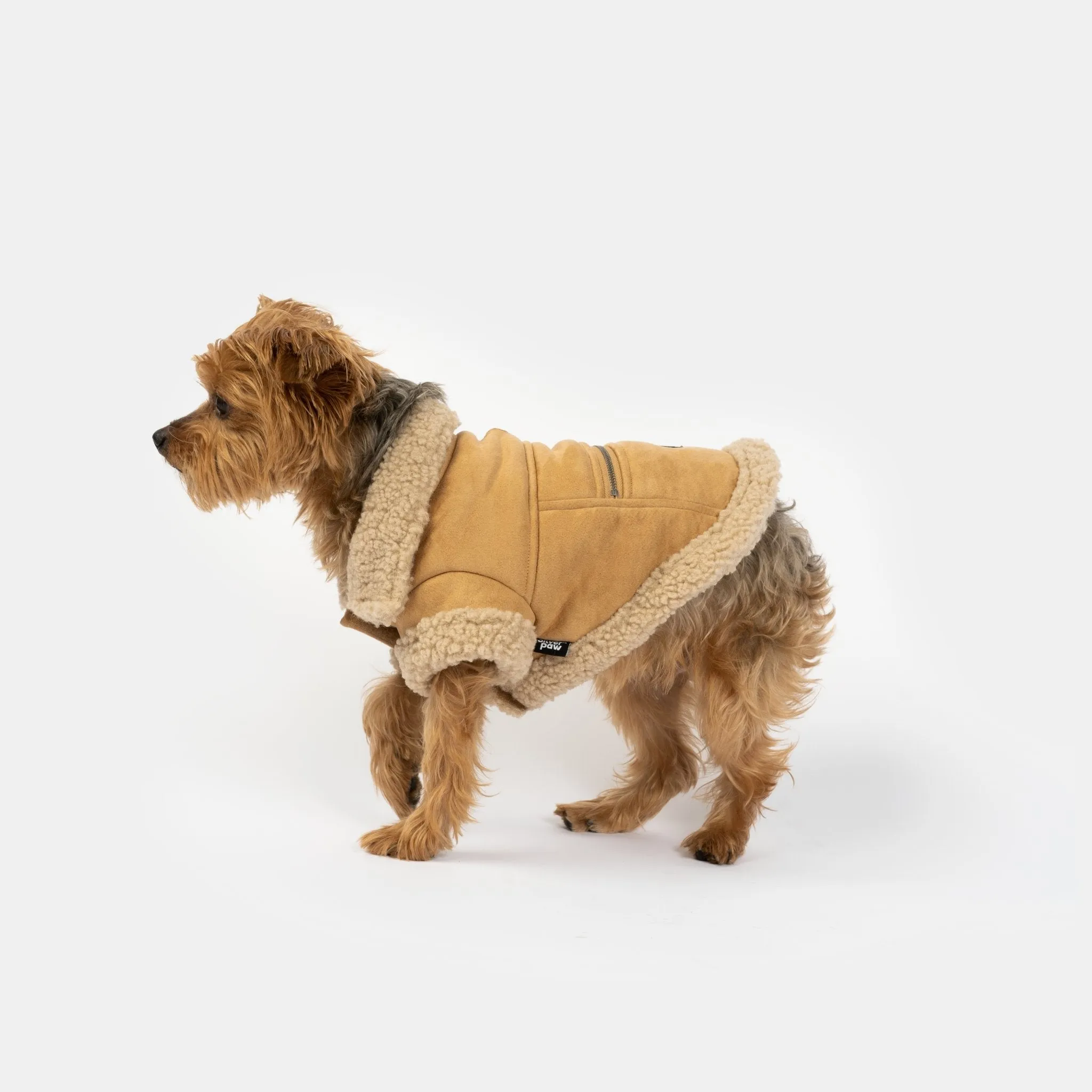 👜 Millie Dog Jacket – Vegan Suede with Sherpa Trim & Poop Bag Dispenser