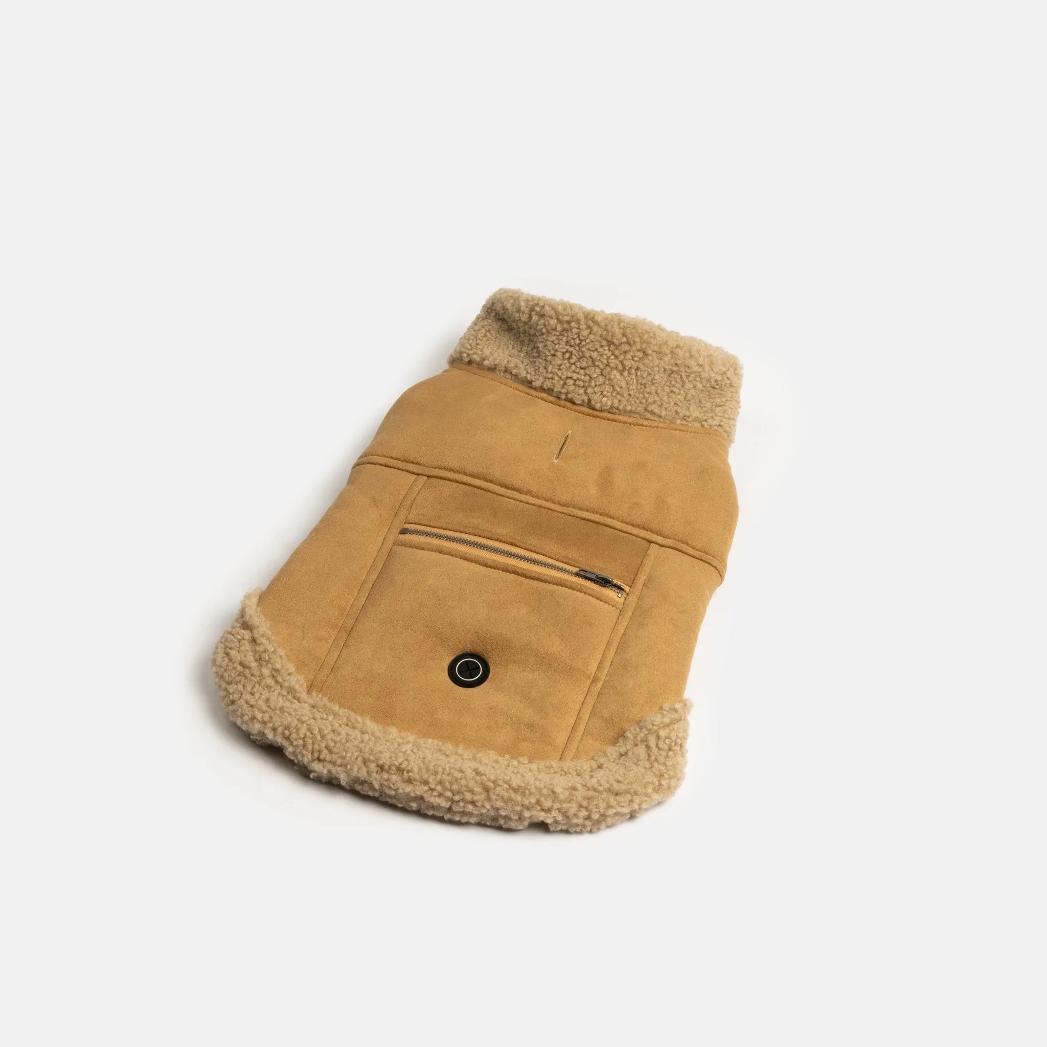 👜 Millie Dog Jacket – Vegan Suede with Sherpa Trim & Poop Bag Dispenser