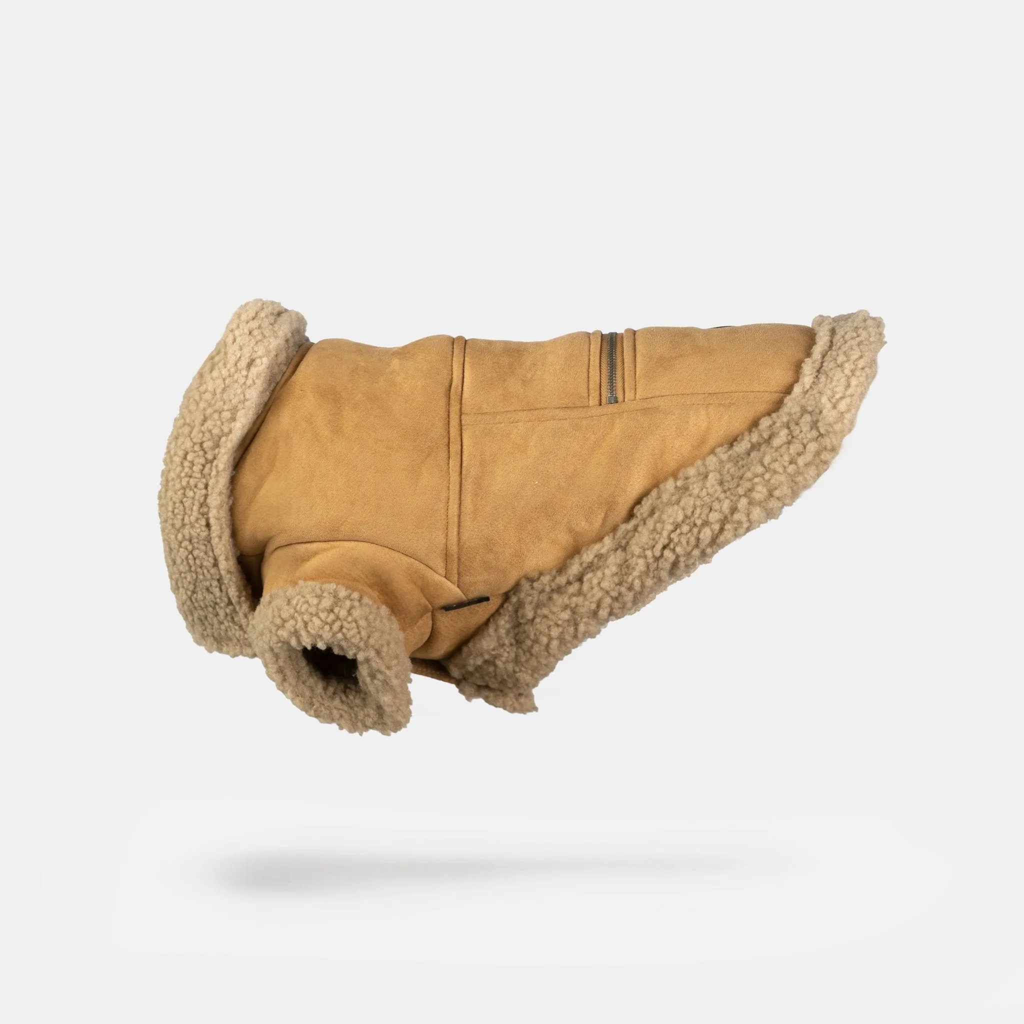 👜 Millie Dog Jacket – Vegan Suede with Sherpa Trim & Poop Bag Dispenser
