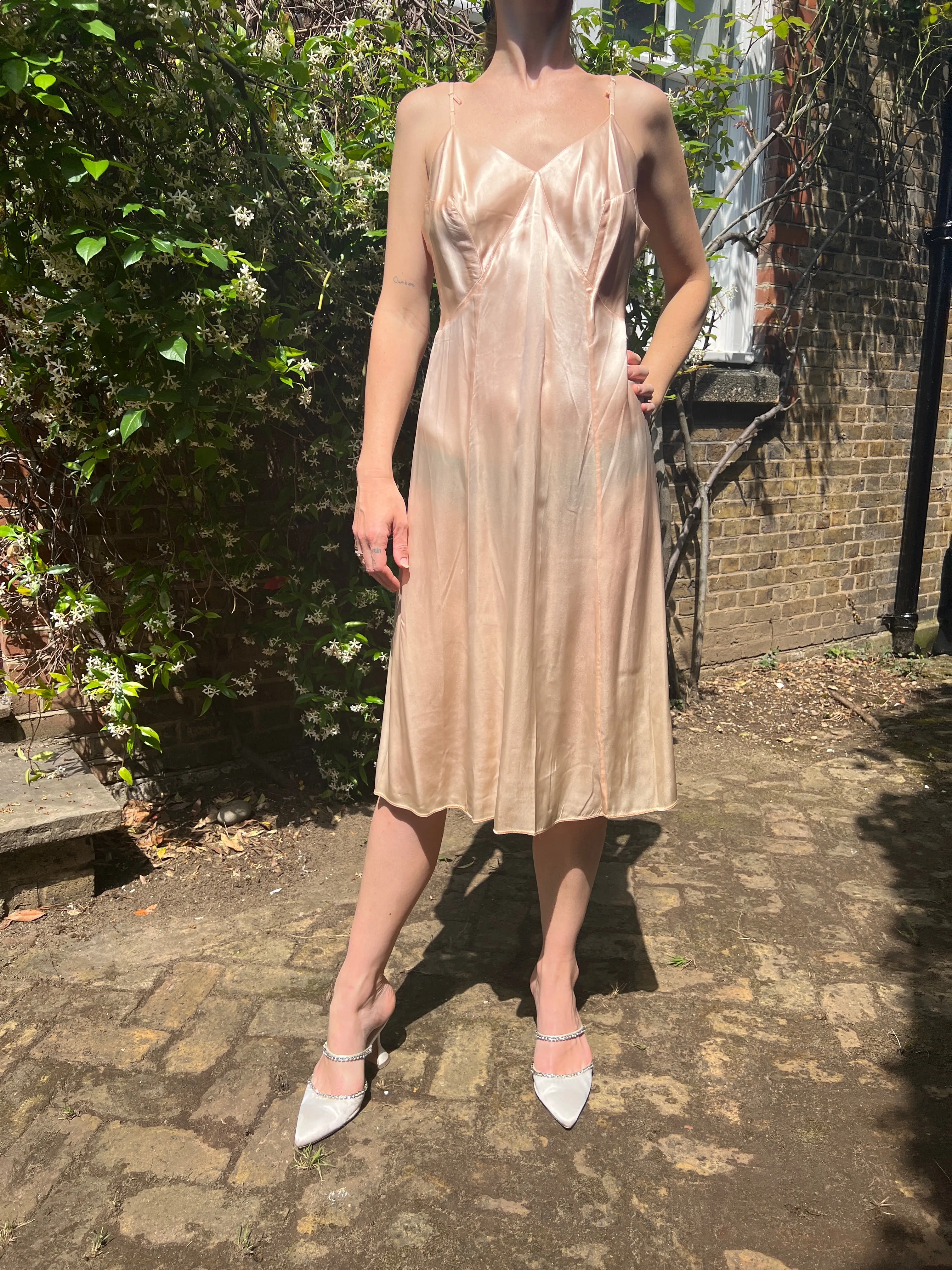1950s Blush Pink Satin Slip Dress