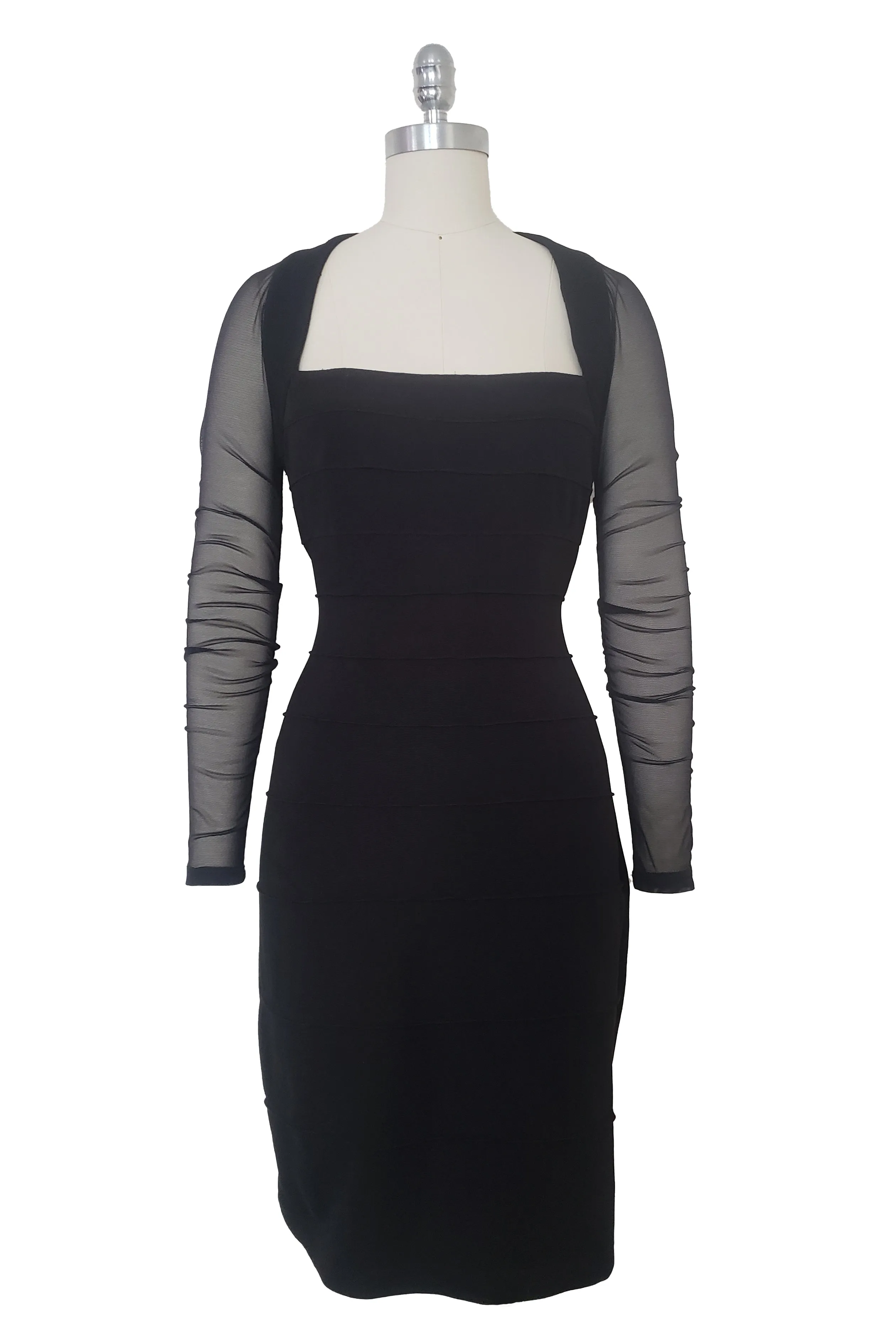 1990s Vintage Black Mesh Bandage Bodycon Dress by Moda Int'l, Extra Small to Small