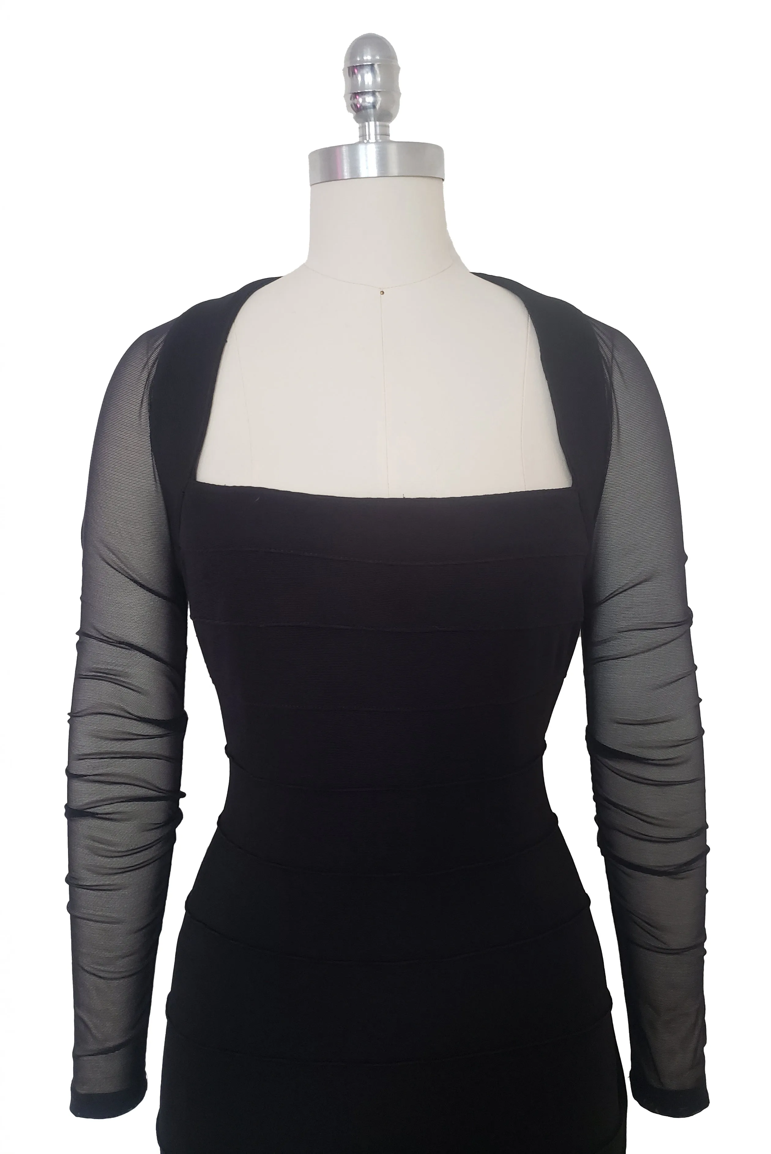 1990s Vintage Black Mesh Bandage Bodycon Dress by Moda Int'l, Extra Small to Small