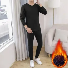2 Pcs Winter Men’s Thermal Underwear Set: Long Sleeve, Warm, Thick, Slim Fit, Elastic, Open Crotch