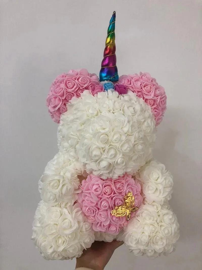 2023 Limited Edition: Unicorn Teddy Bear with Preserved Rose and Butterfly