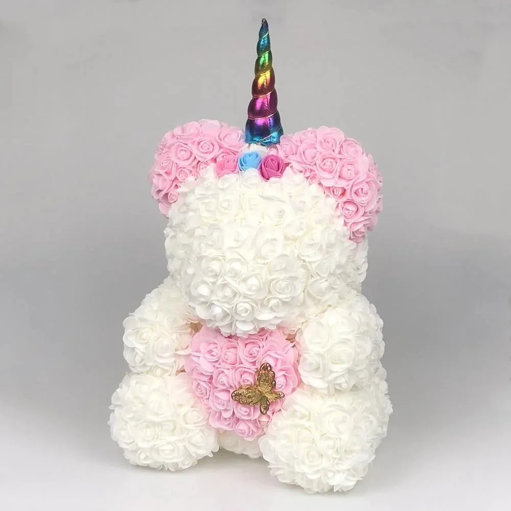 2023 Limited Edition: Unicorn Teddy Bear with Preserved Rose and Butterfly