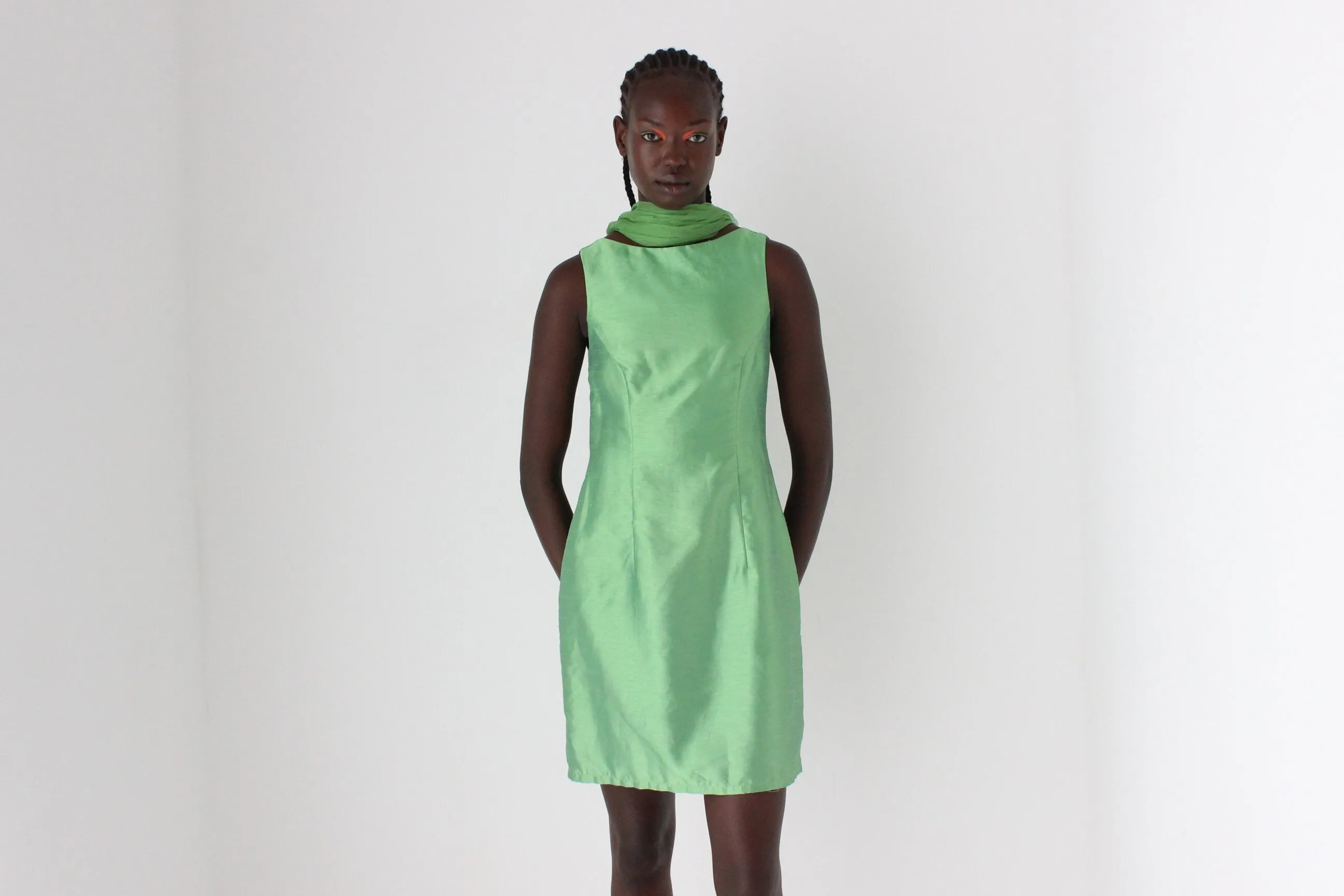 90s Iridescent Green Textured Mini Shift