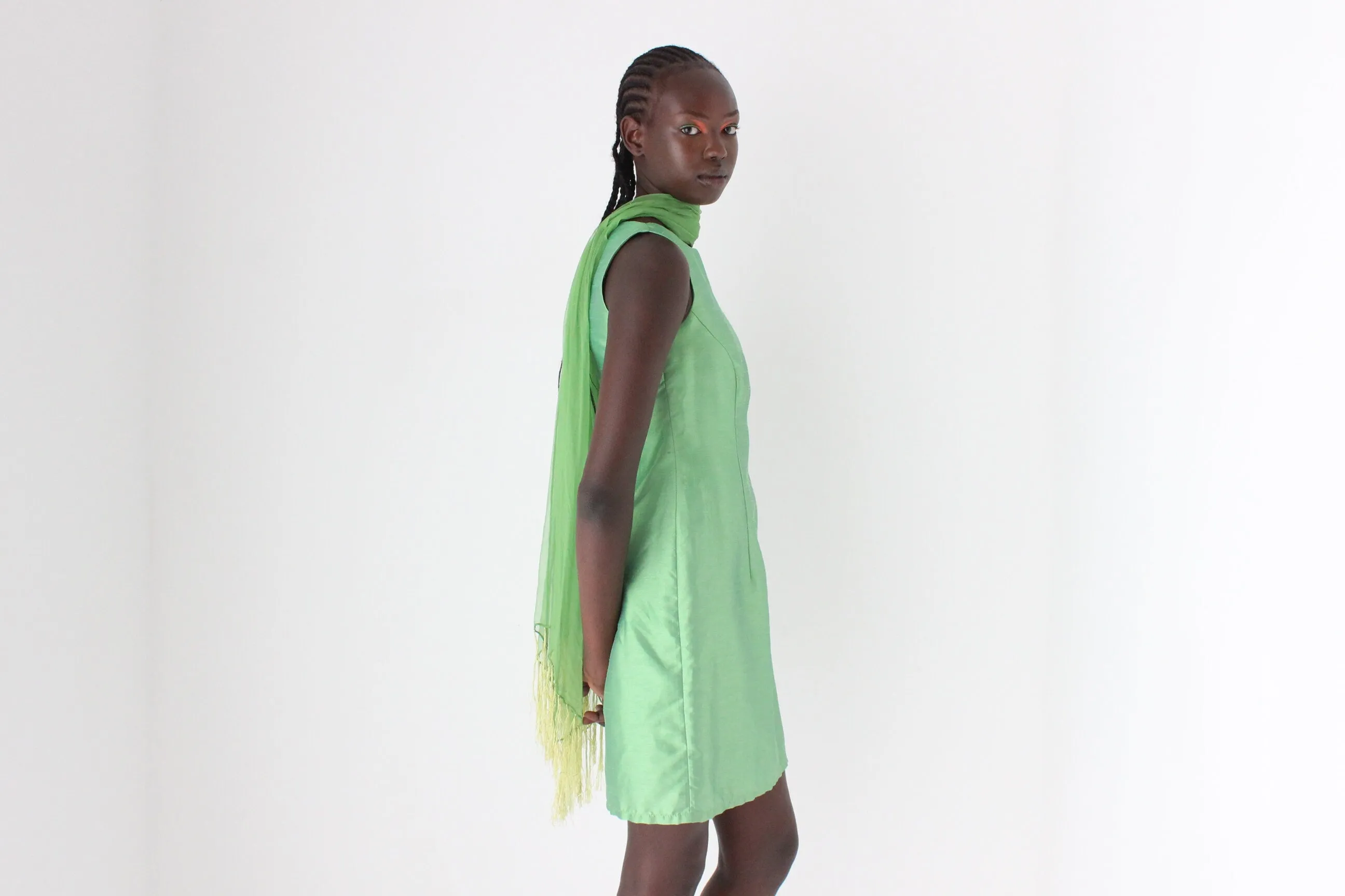 90s Iridescent Green Textured Mini Shift