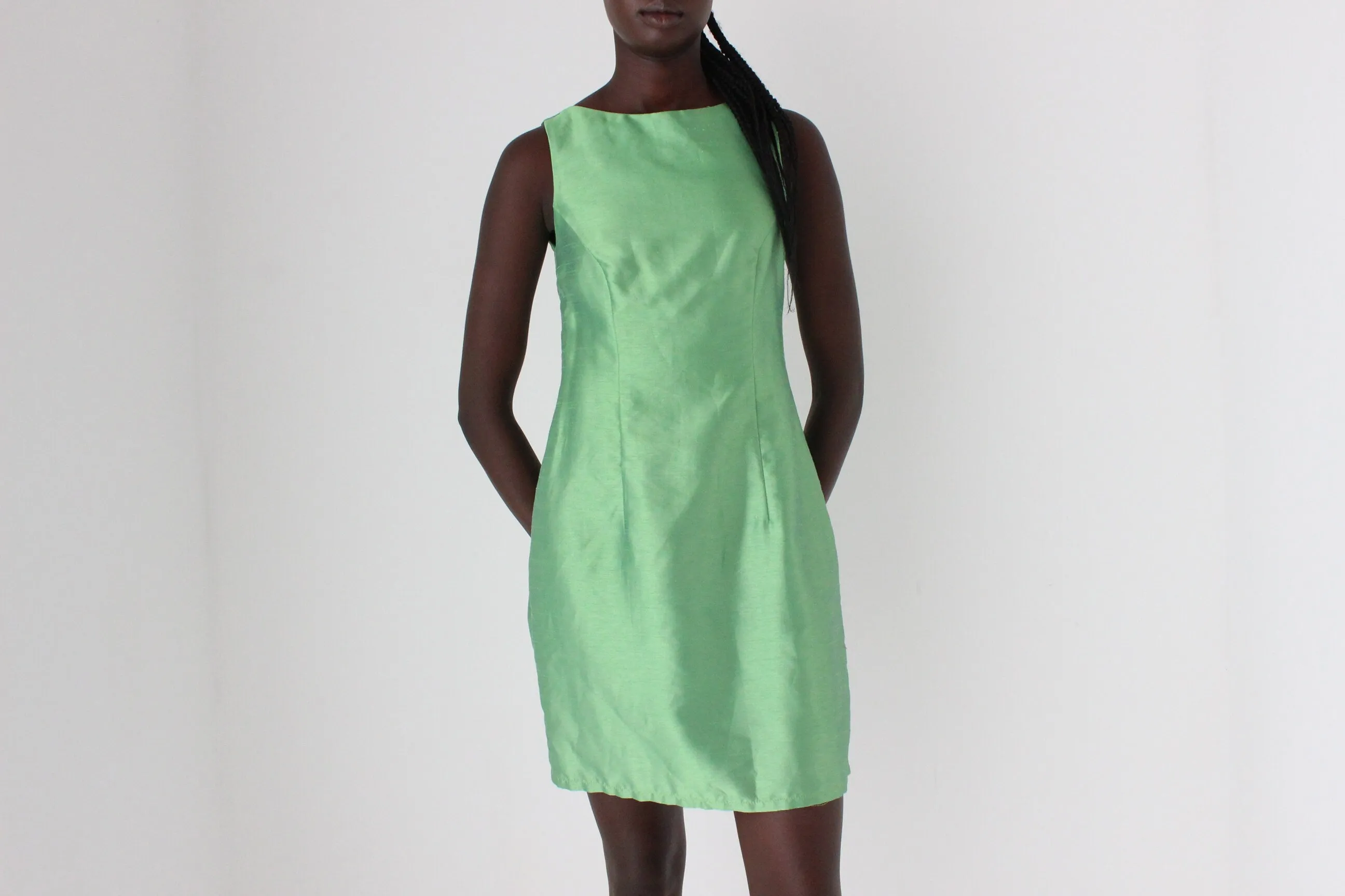 90s Iridescent Green Textured Mini Shift
