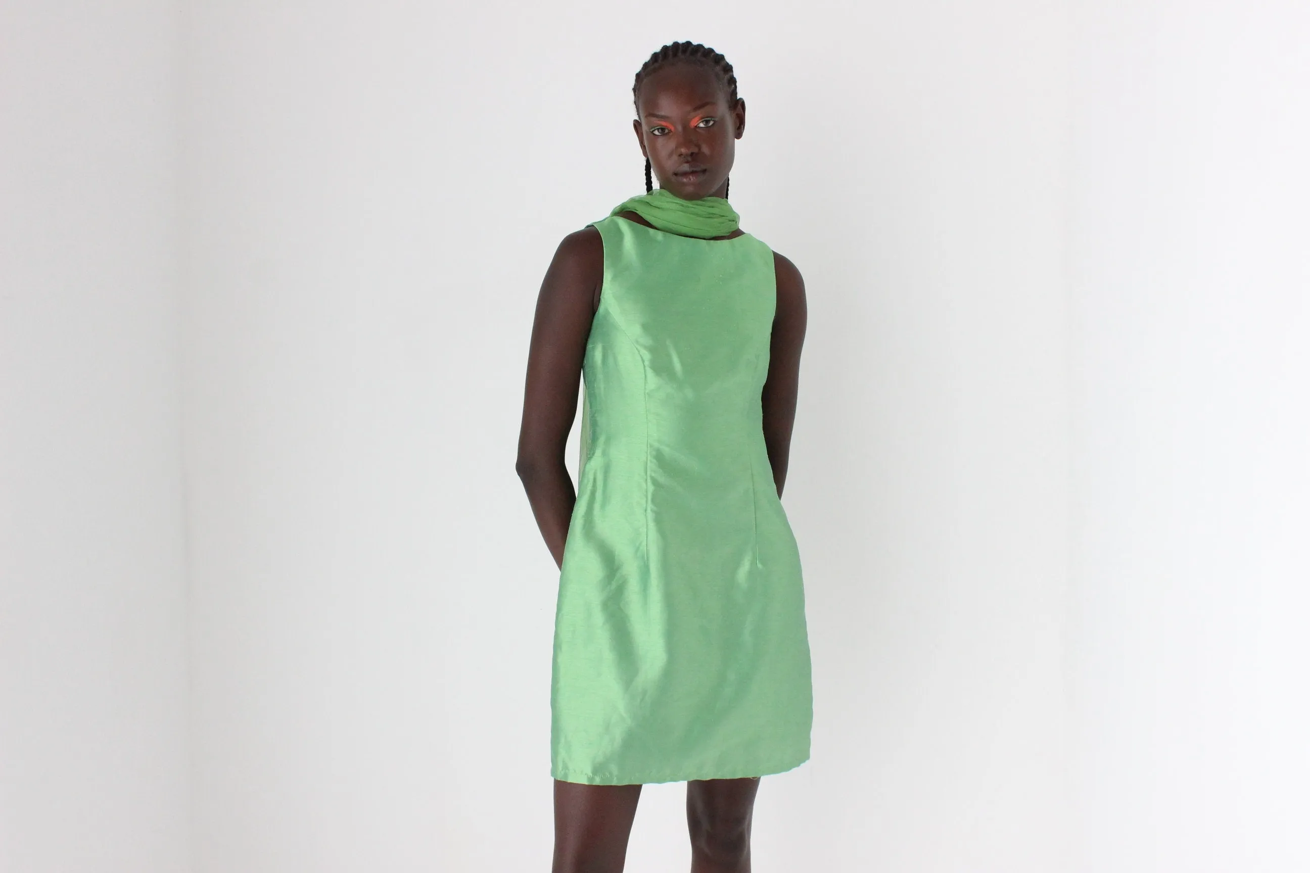 90s Iridescent Green Textured Mini Shift