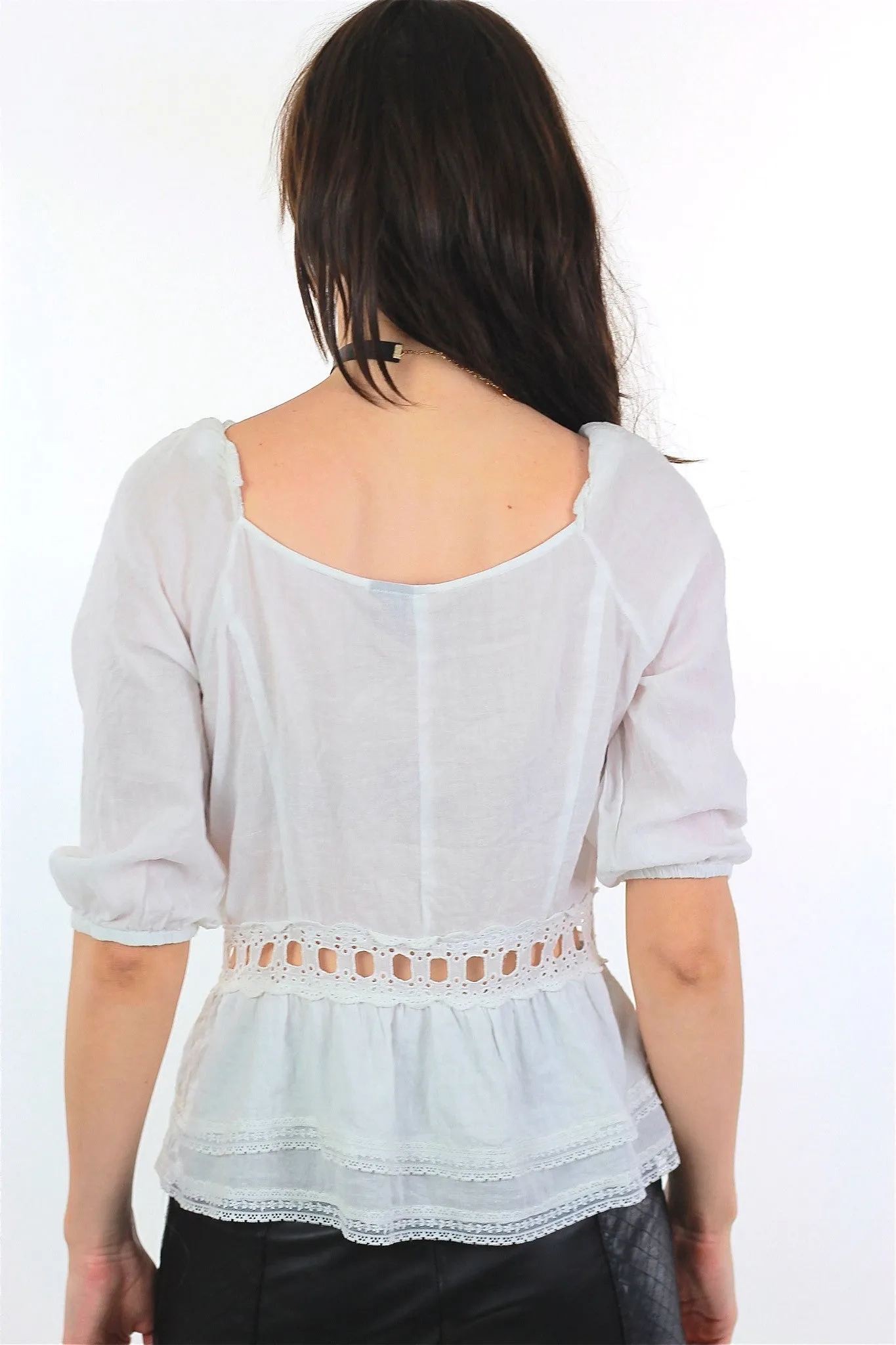90s White lace top Vintage Festival sheer Hippie Shirt