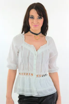 90s White lace top Vintage Festival sheer Hippie Shirt