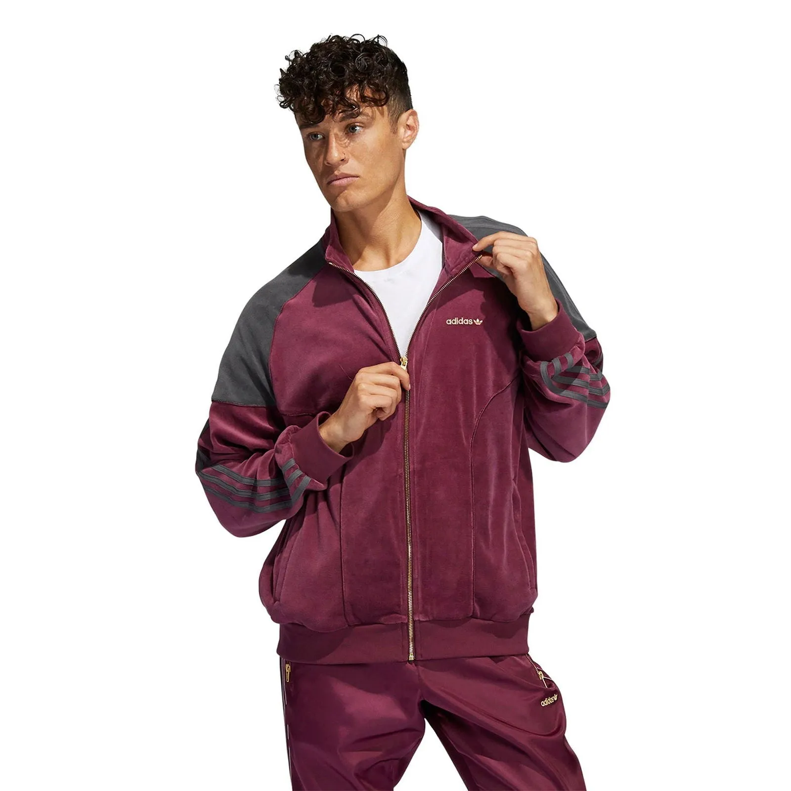 adidas Originals SPRT Firebird Velour Track Top - Burgundy