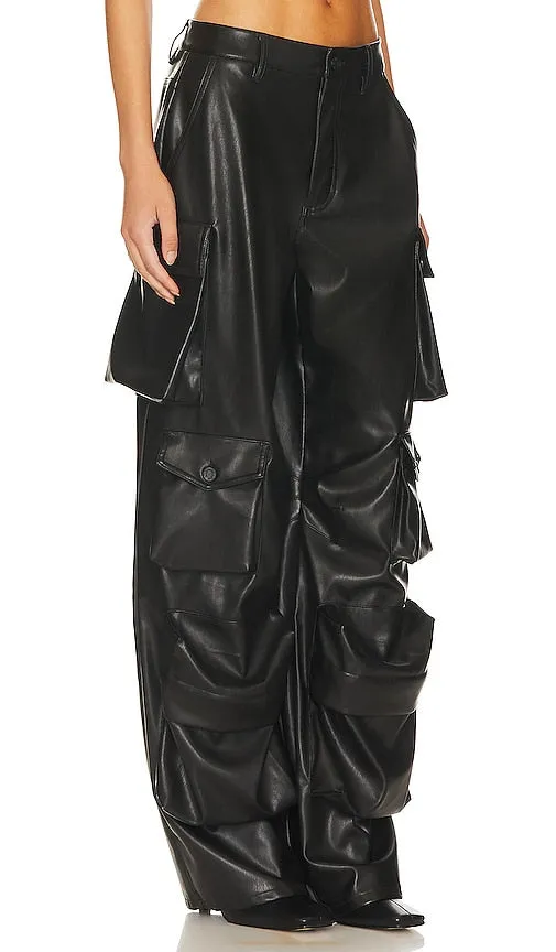 AFRM Faux Leather Parker Cargo Pants in Black