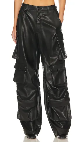 AFRM Faux Leather Parker Cargo Pants in Black