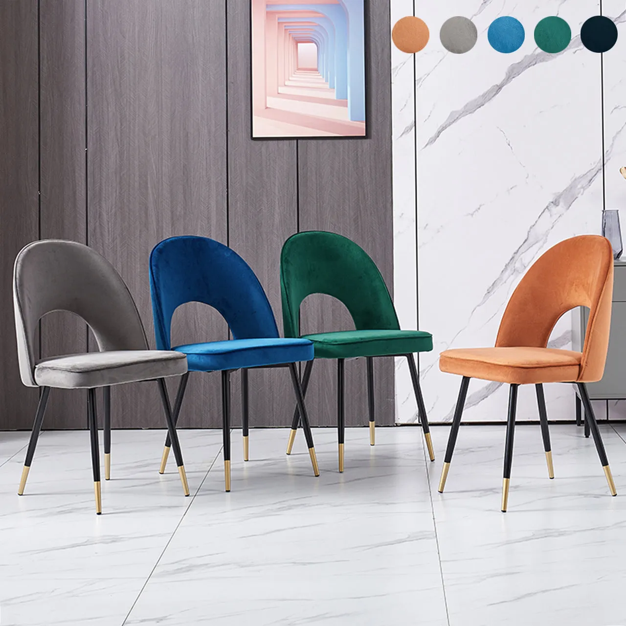 Ainpecca Dining Chairs Set of 2/4 Velvet Fabric Padded Seat Soft Thick Cushion 023MC