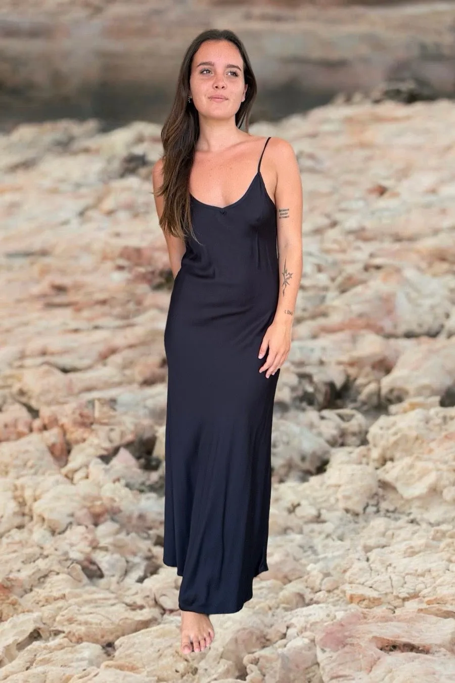 AKAIA BIAS SLIP DRESS BLACK