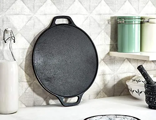 Amazon Brand - Solimo Pre-Seasoned Cast Iron Dosa Tawa, 12 Inches (30 cm), Black, 100% Toxin-free, Naturally Non-stick, Long Lasting, Gas & Induction Stove-friendly