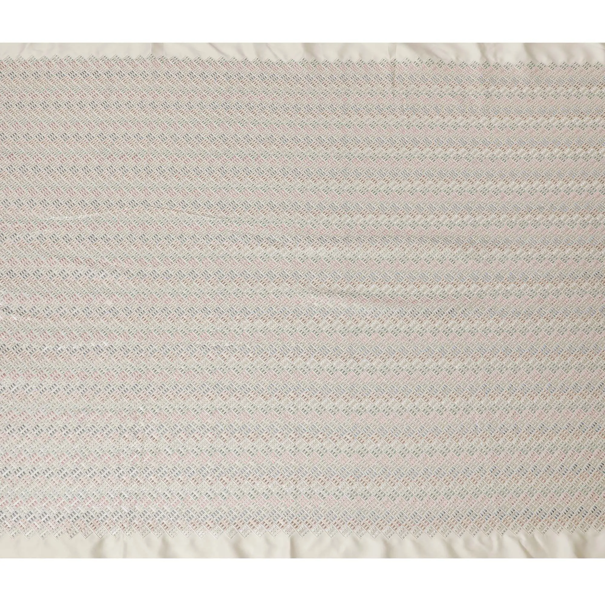 Artisanal Synthetic Satin Weave Fabric - 110cm Wide, Subtle Textured embroidery from India-D18542