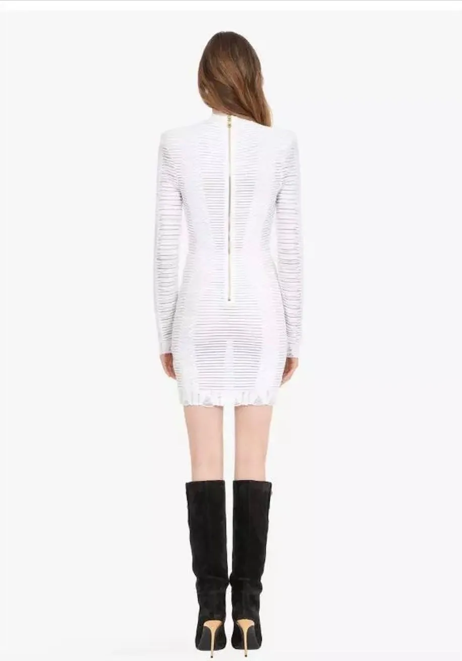 BALMAIN PARIS SHEER KNIT MINI DRESS