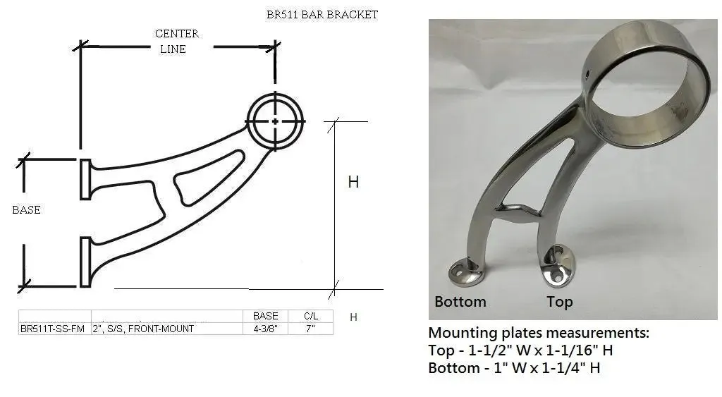 Bar Mount Foot Rail Bracket for 2" Tubing