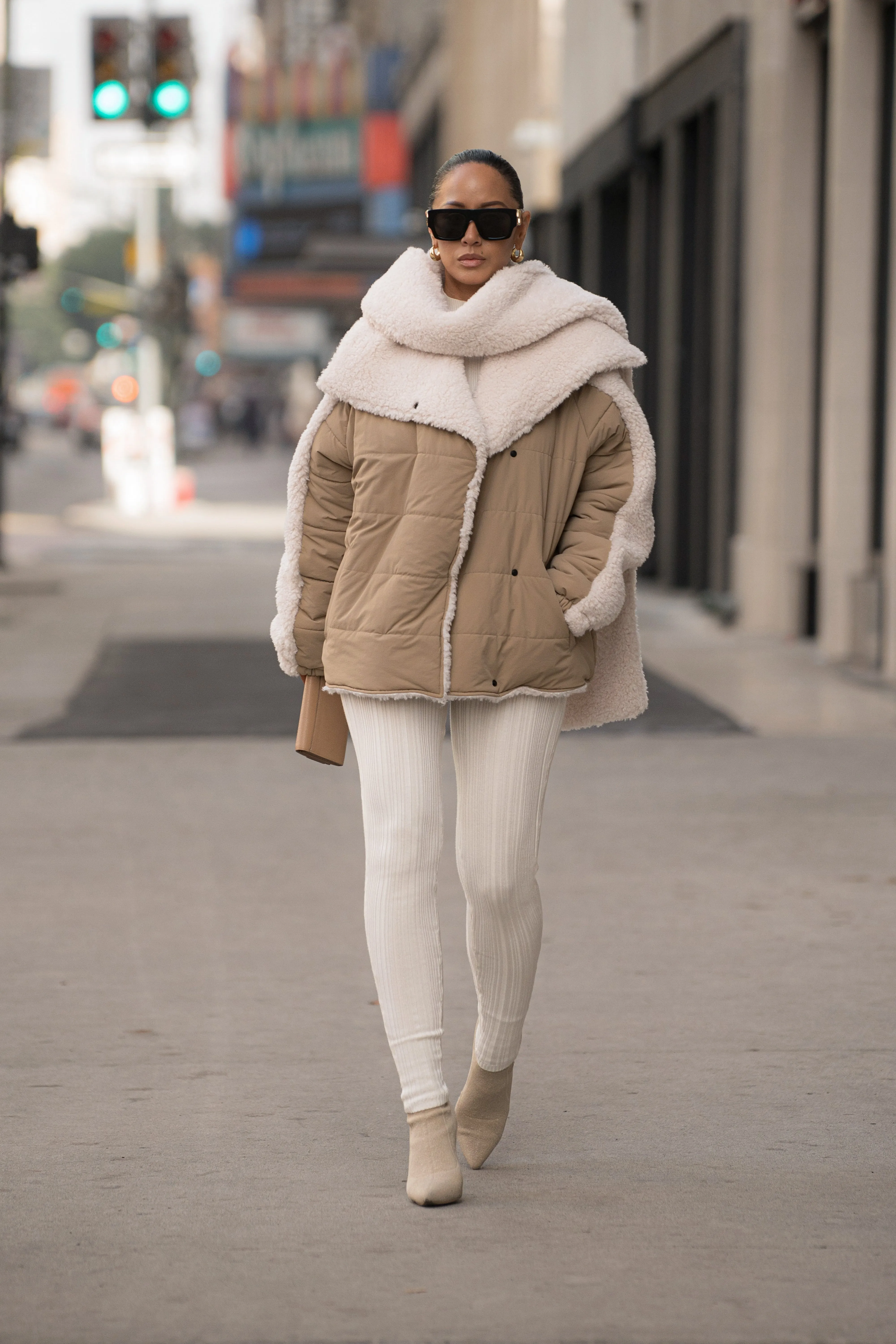 Beige/Ivory Contrast Sherpa Jacket