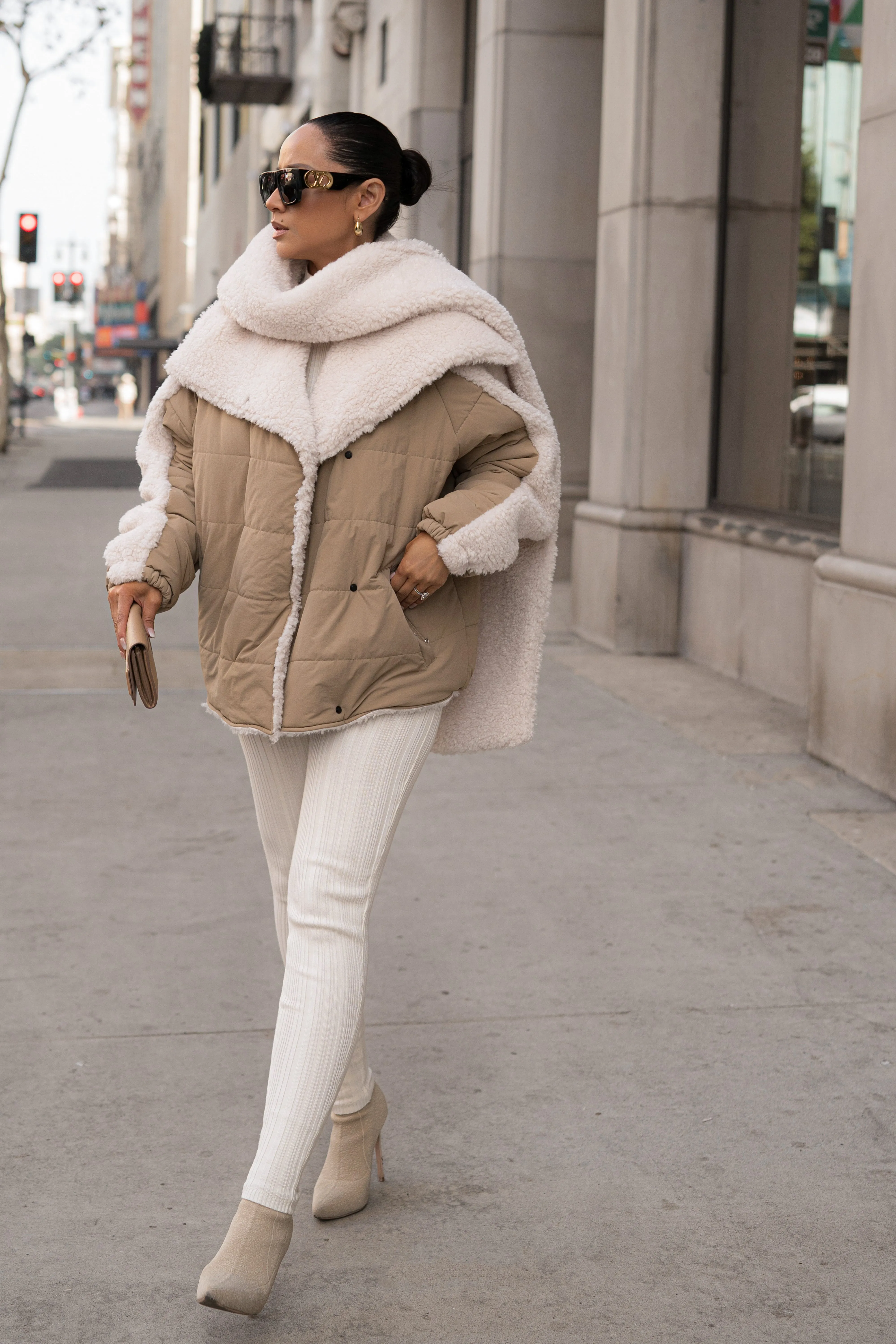 Beige/Ivory Contrast Sherpa Jacket