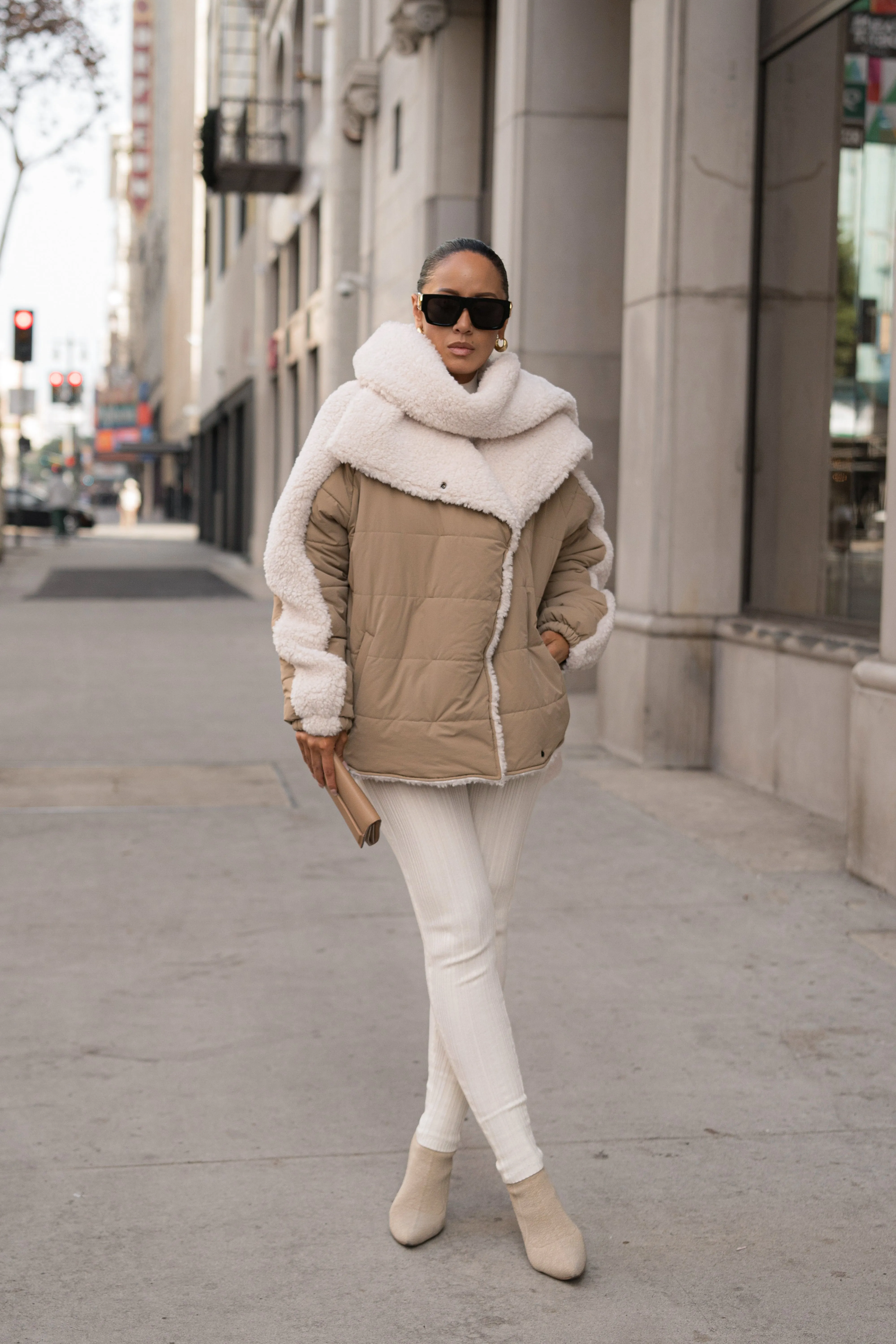 Beige/Ivory Contrast Sherpa Jacket
