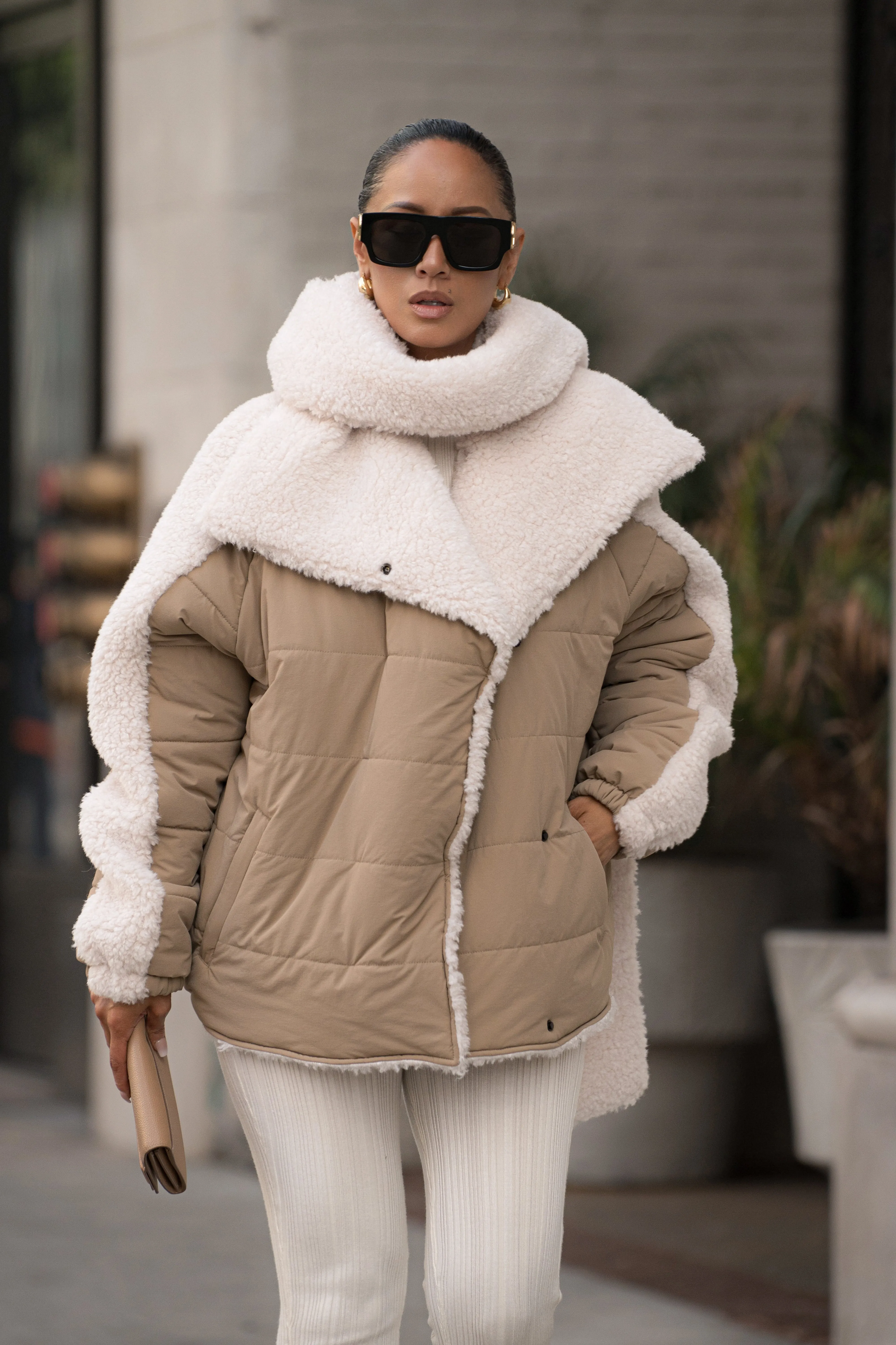 Beige/Ivory Contrast Sherpa Jacket