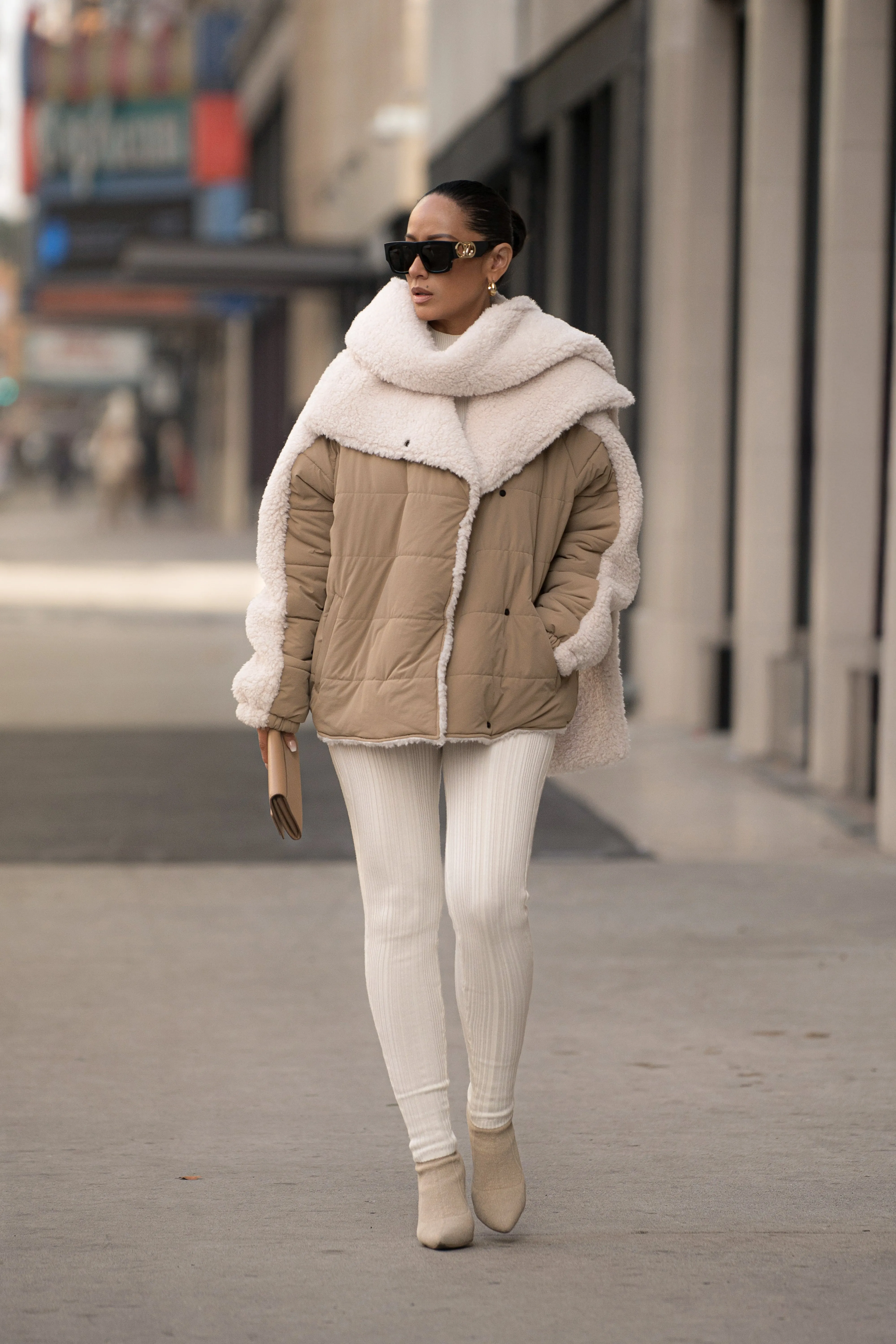 Beige/Ivory Contrast Sherpa Jacket
