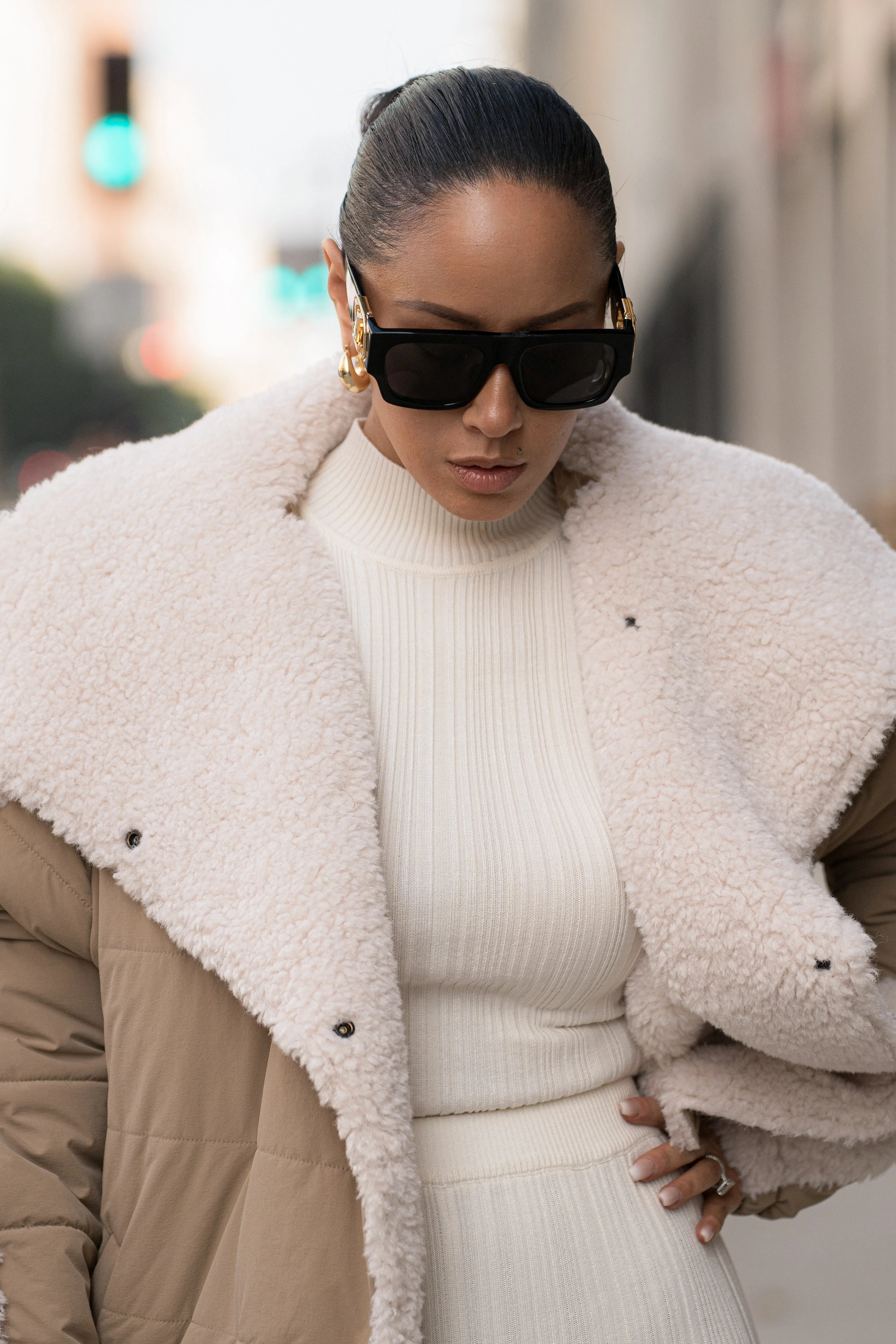 Beige/Ivory Contrast Sherpa Jacket