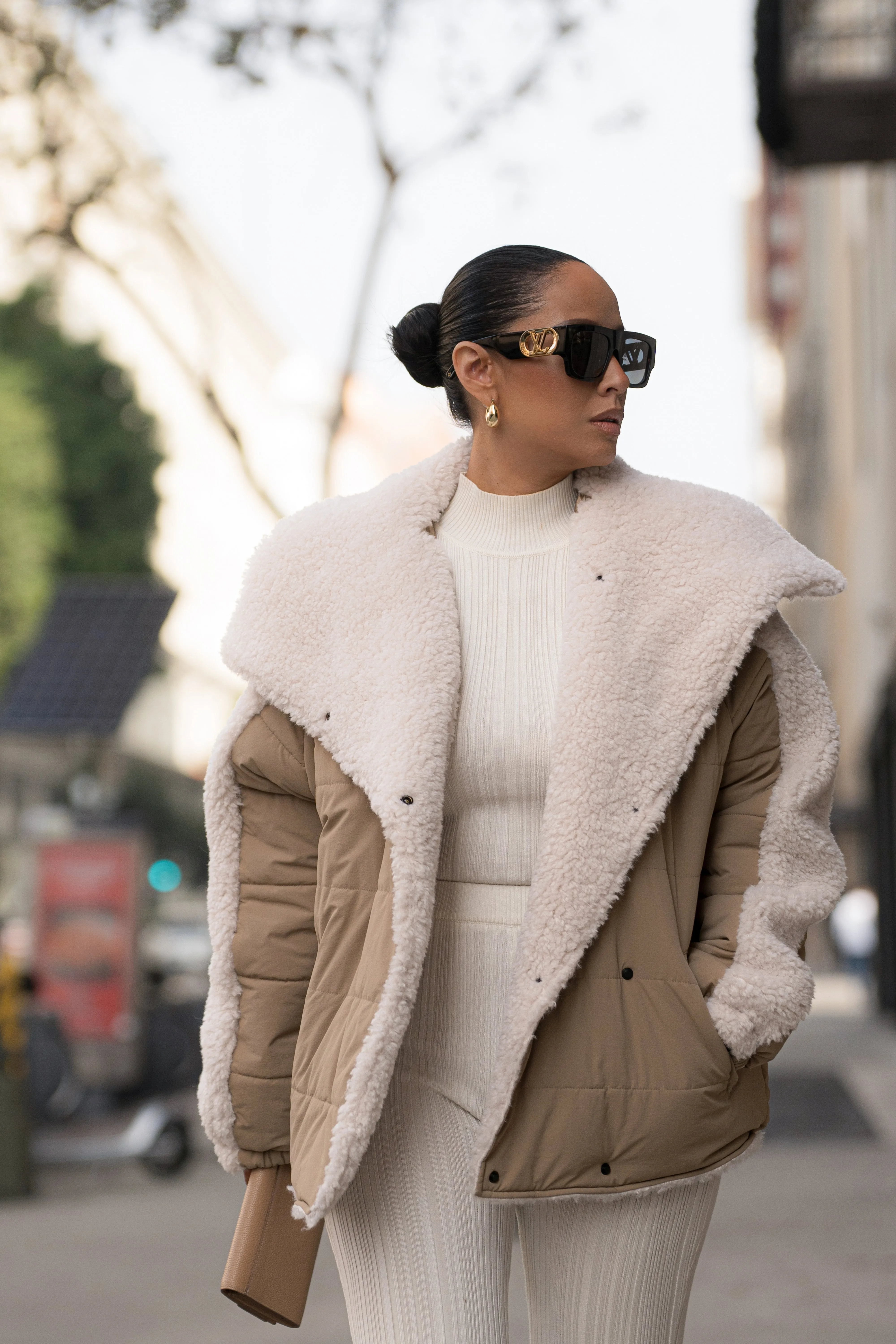 Beige/Ivory Contrast Sherpa Jacket