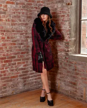 Berlin Red Plaid Coat With Removable Faux Fur