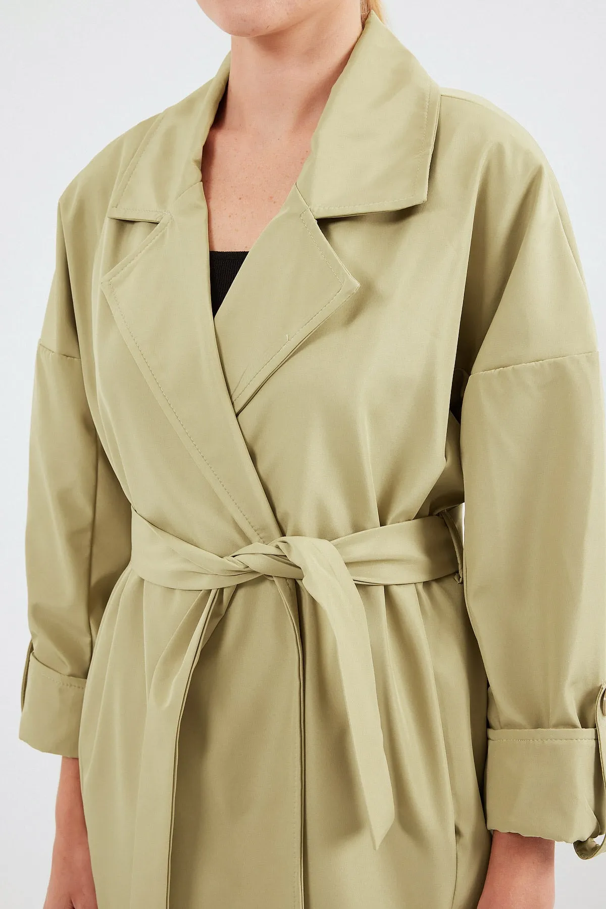 BGD Women Double Breasted Collar Lined Trench Coat - Olive Green - Bartlett