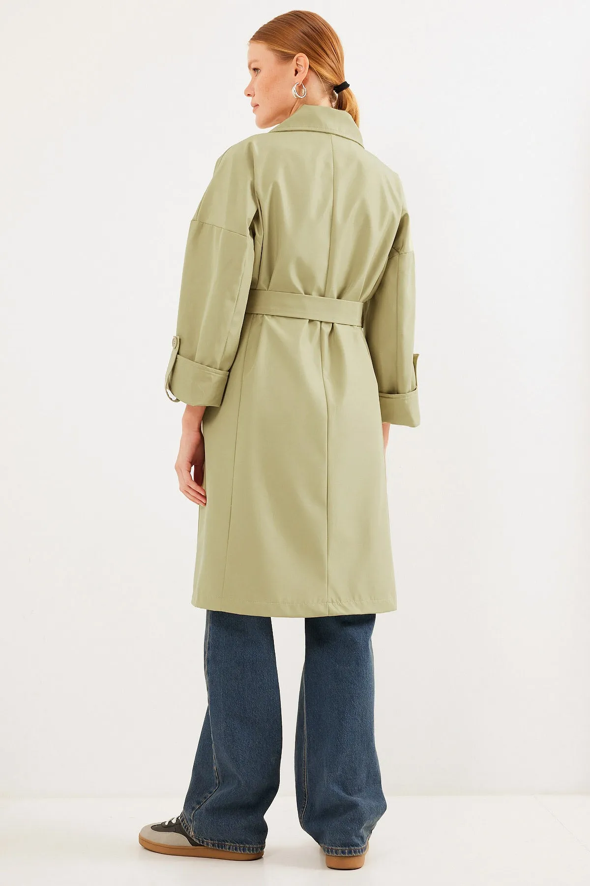BGD Women Double Breasted Collar Lined Trench Coat - Olive Green - Bartlett