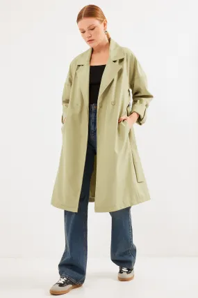 BGD Women Double Breasted Collar Lined Trench Coat - Olive Green - Bartlett