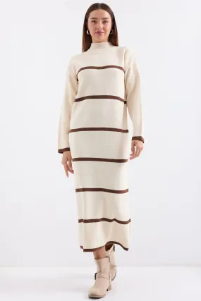 BGD Women Striped Long Knit Dress - Cream - Avondale