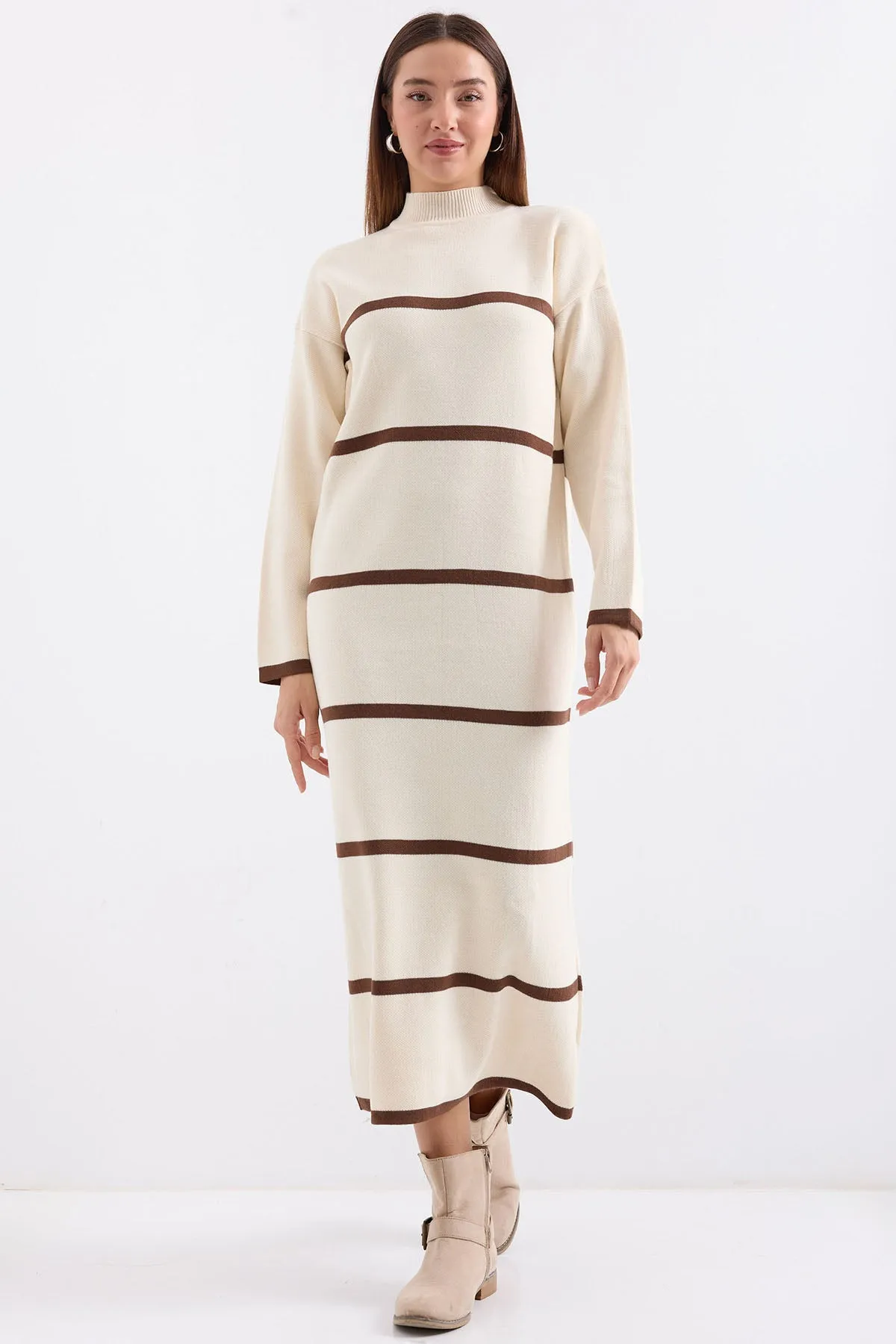 BGD Women Striped Long Knit Dress - Cream - Avondale