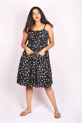 Black & White Beach Print Spaghetti Strap Dress