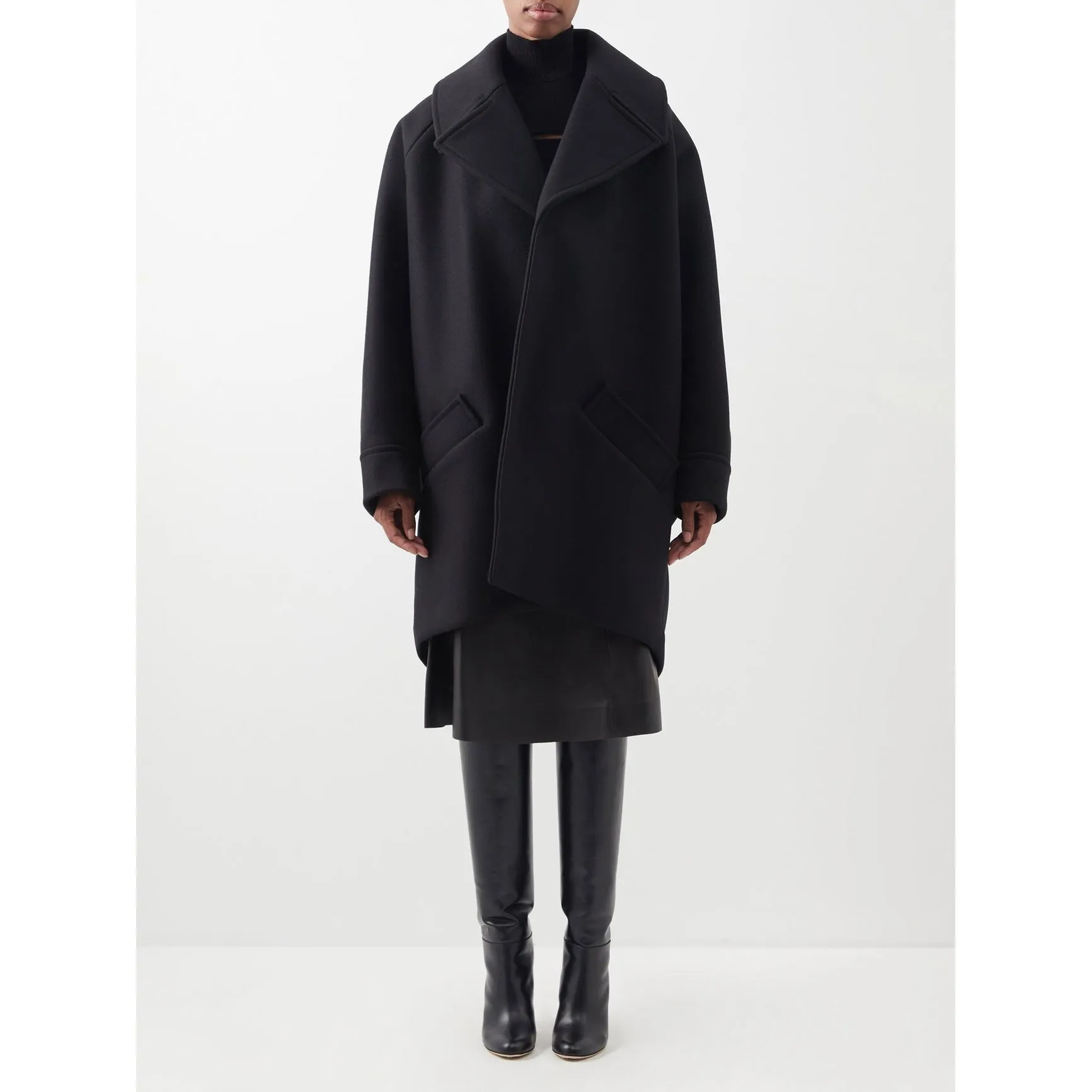 Black Oversized Pressed Wool Coat