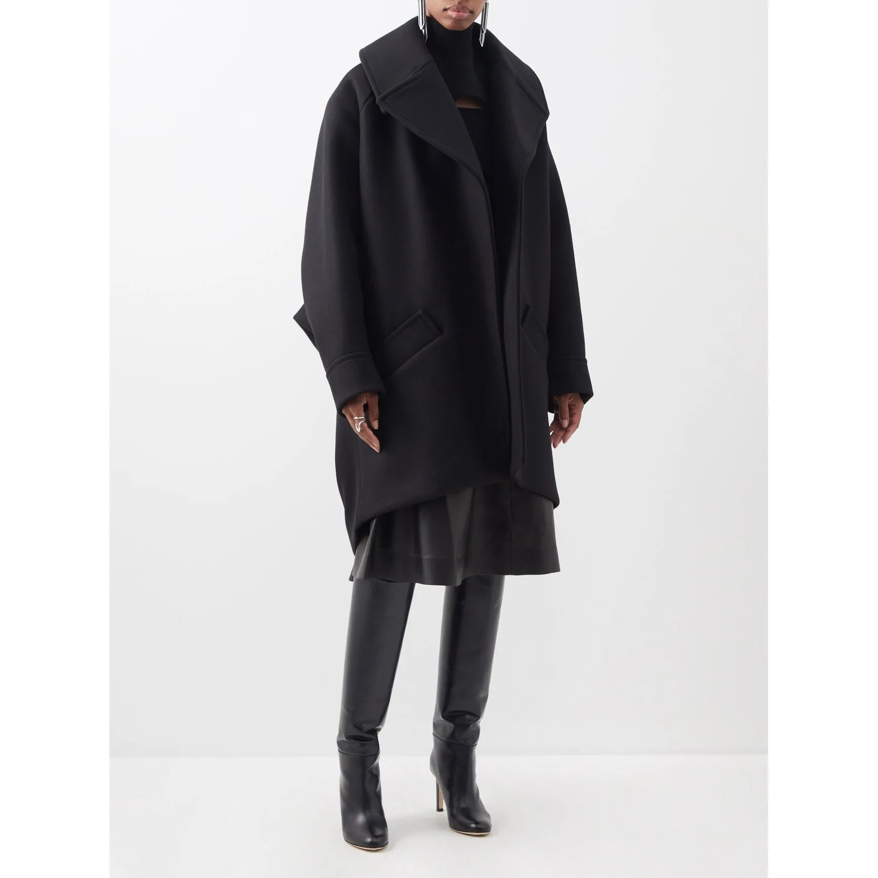 Black Oversized Pressed Wool Coat