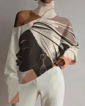 Black Personality Color Matching Art Hollow High Collar Women's Top