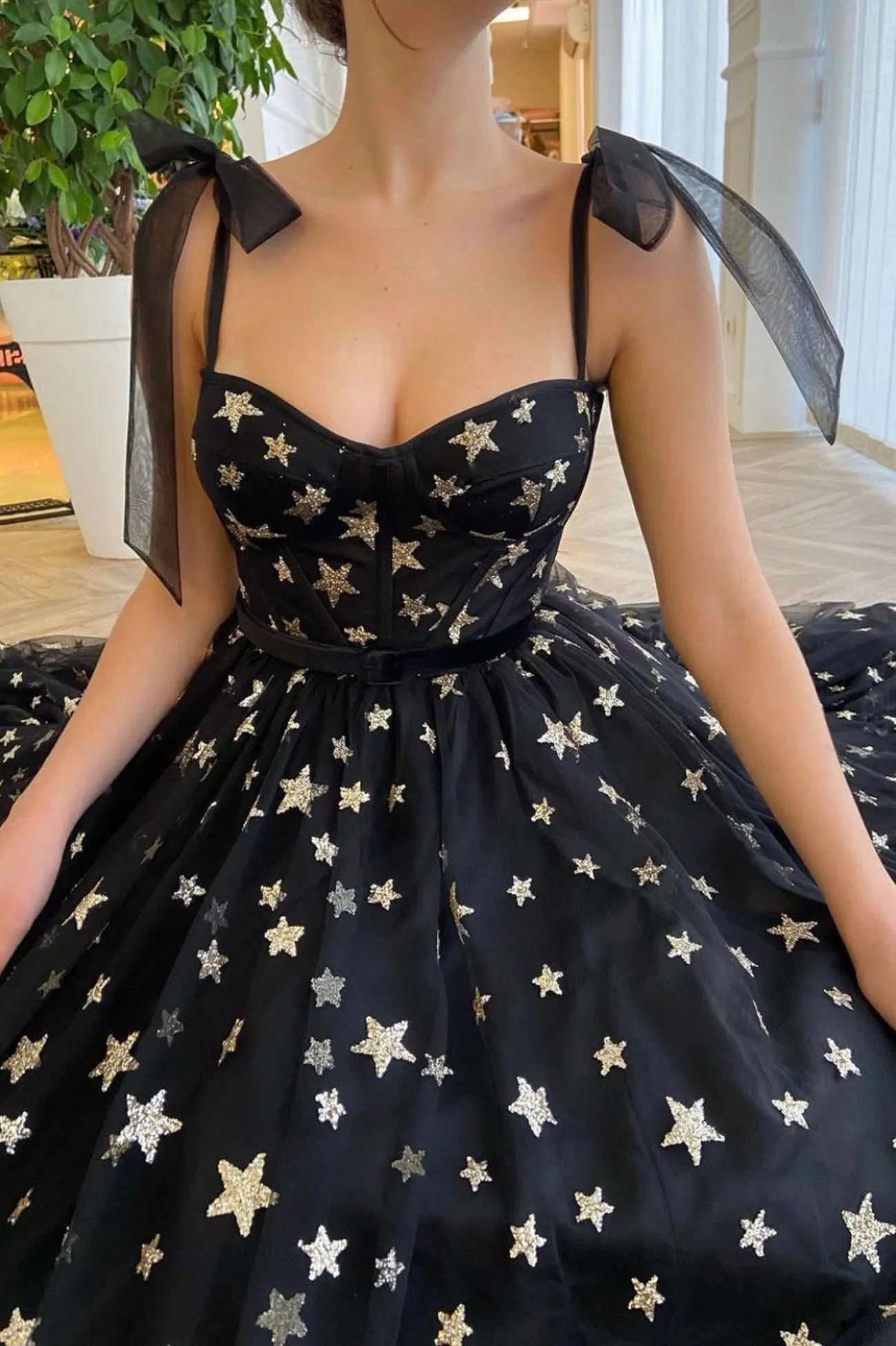 Black Tulle Sequins Short Prom Dress, Cute Black Evening Party Dress