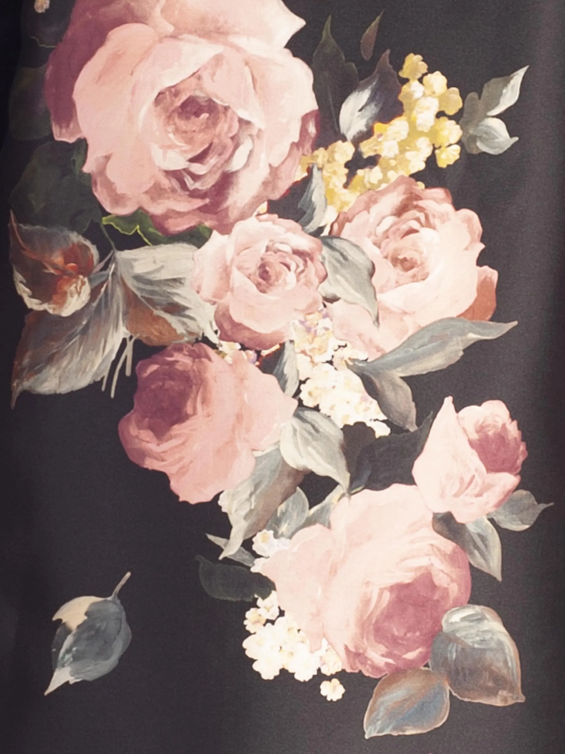 Black/Dusty Pink Floral Placement Edge to Edge Contrast Lined Satin Twill Coat