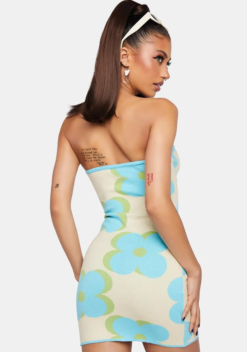 Blue Cream Tube Dress