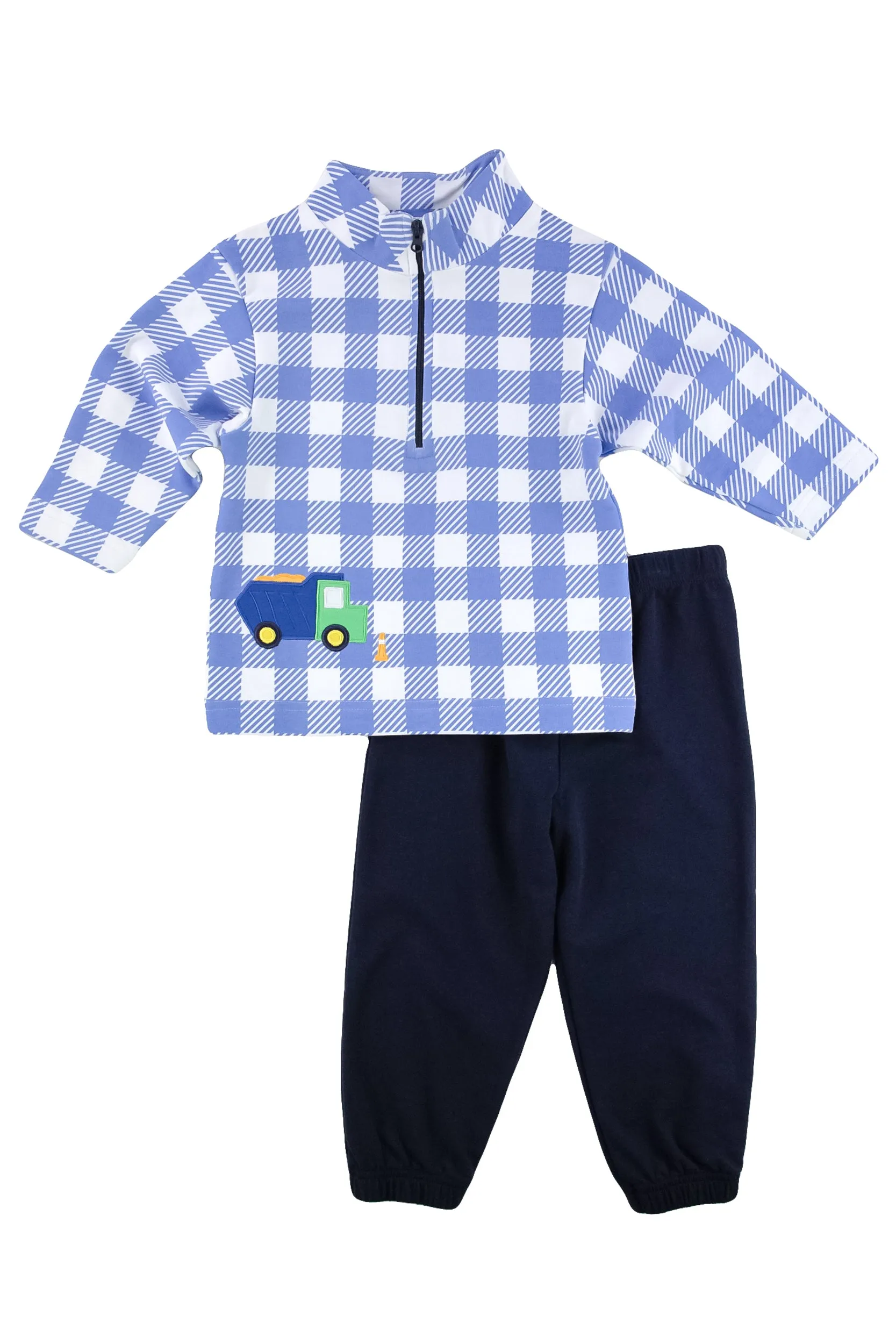 Buffalo Print French Terry Half Zip With Dump Truck