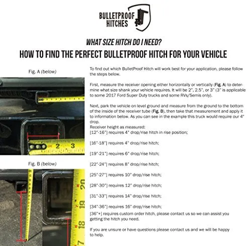 BulletProof Hitches 3.0" Adjustable Extreme Duty (36,000lb Rating) 8" Drop/Rise Trailer Hitch with 2" and 2 5/16" Dual Ball (Black Textured Powder Coat, Solid Steel)