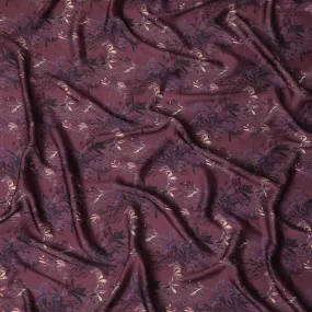 Burgundy Twilight Floral Synthetic Satin Fabric - 110cm Wide-D18556