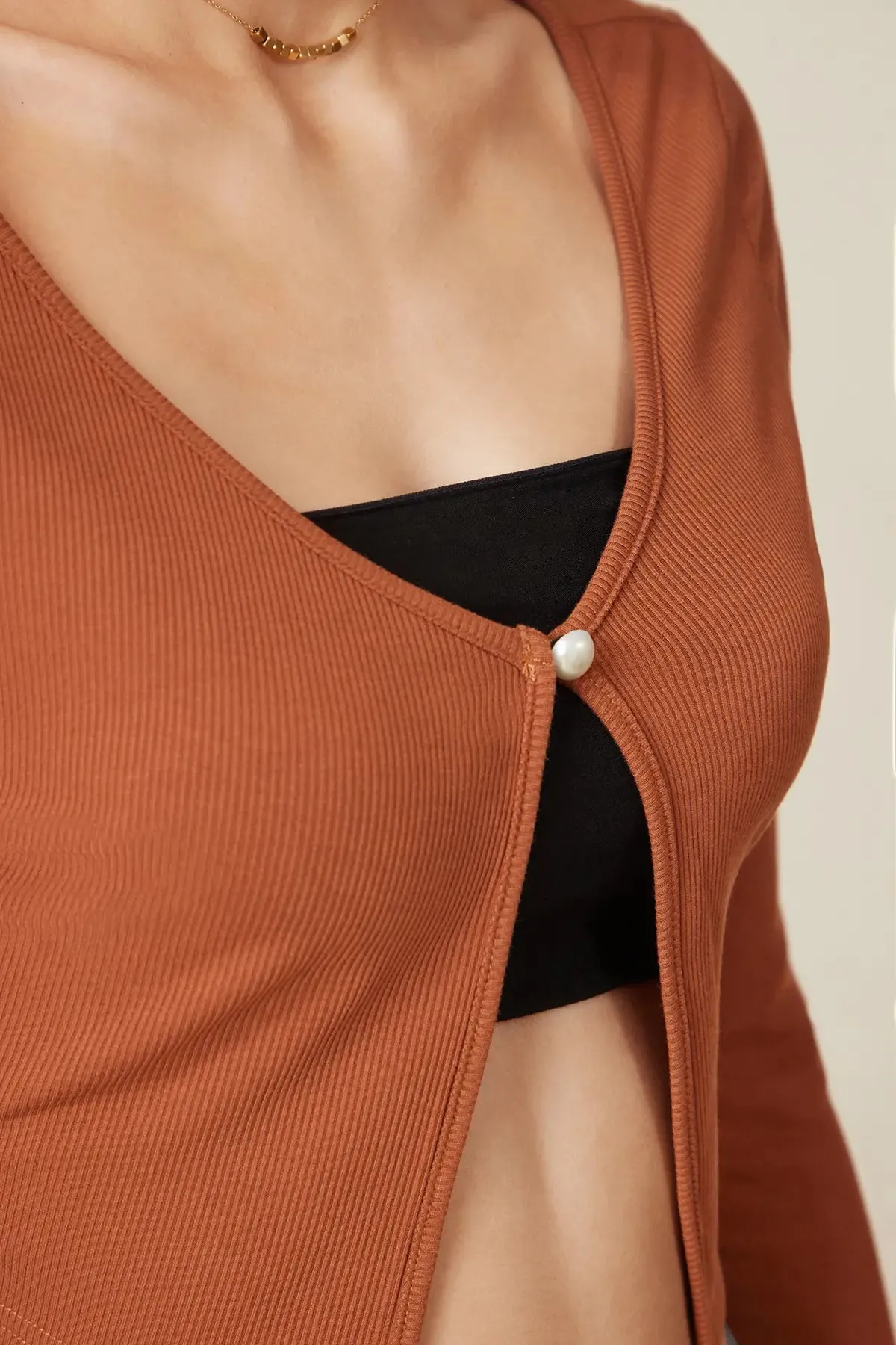 Button Front Split Crop Top
