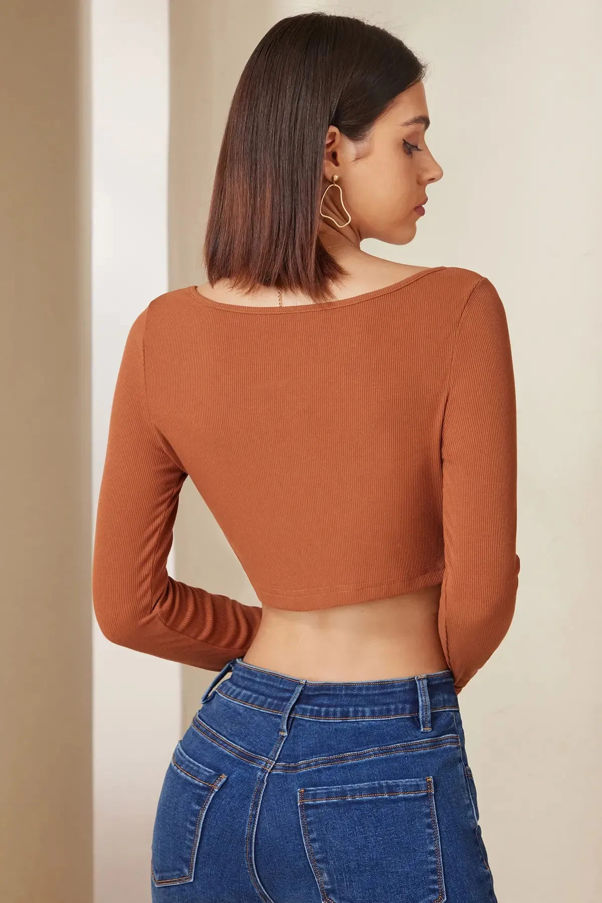 Button Front Split Crop Top